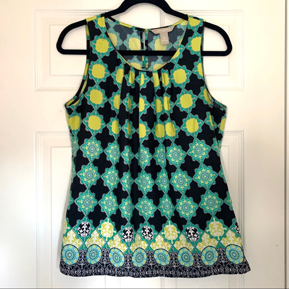 Banana Republic Navy Green Print Top Medium